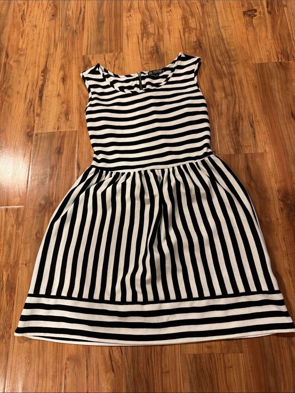 BeBop Black and Cream Striped Sleeveless Fit-and-Flare Dress